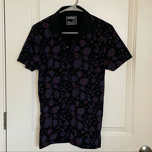 Express Black Paisley Patterned Polo - Picture 1 of 4